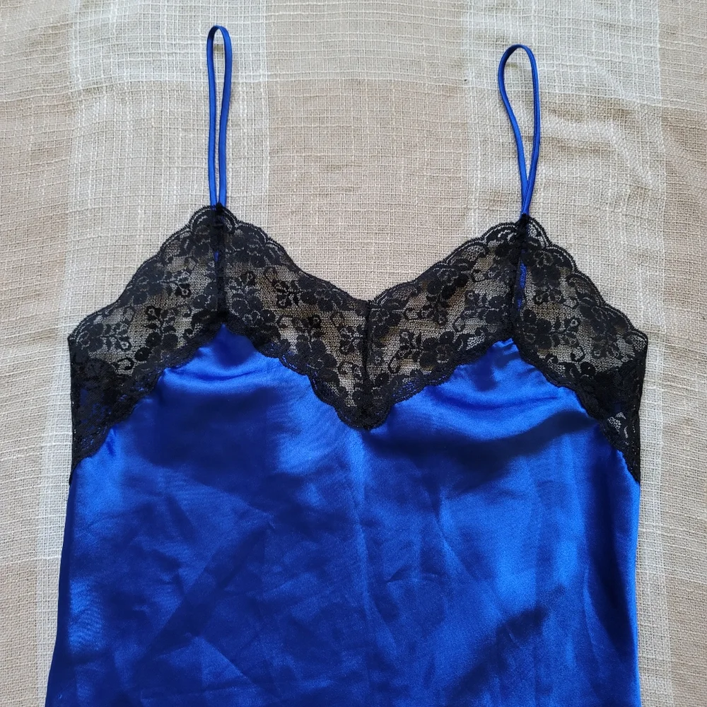 Vintage Mobwife Rave Festival Vampire Operacore Sapphire Blue Mini Slip Dress - Picture 4 of 9